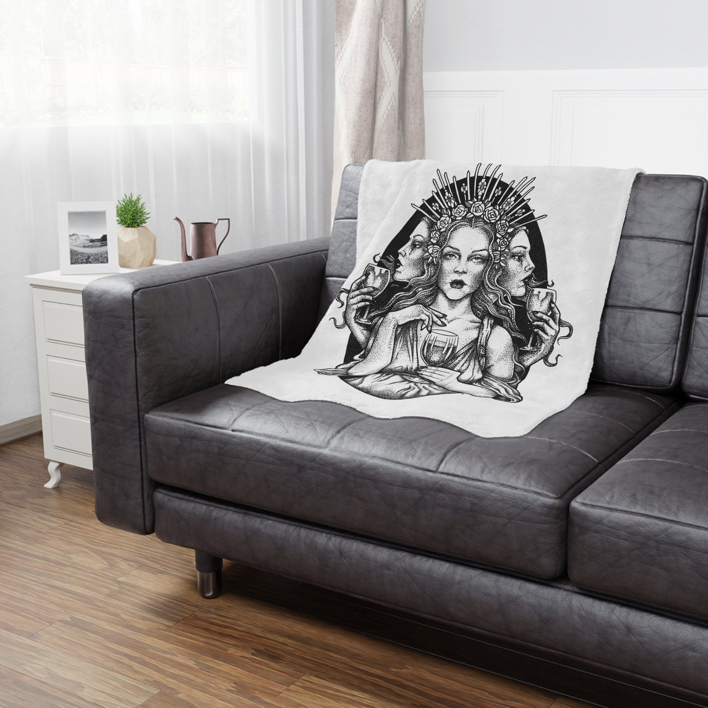 Gothic Art Minky Blanket - Enchanting Goddess Design for Cozy Moments